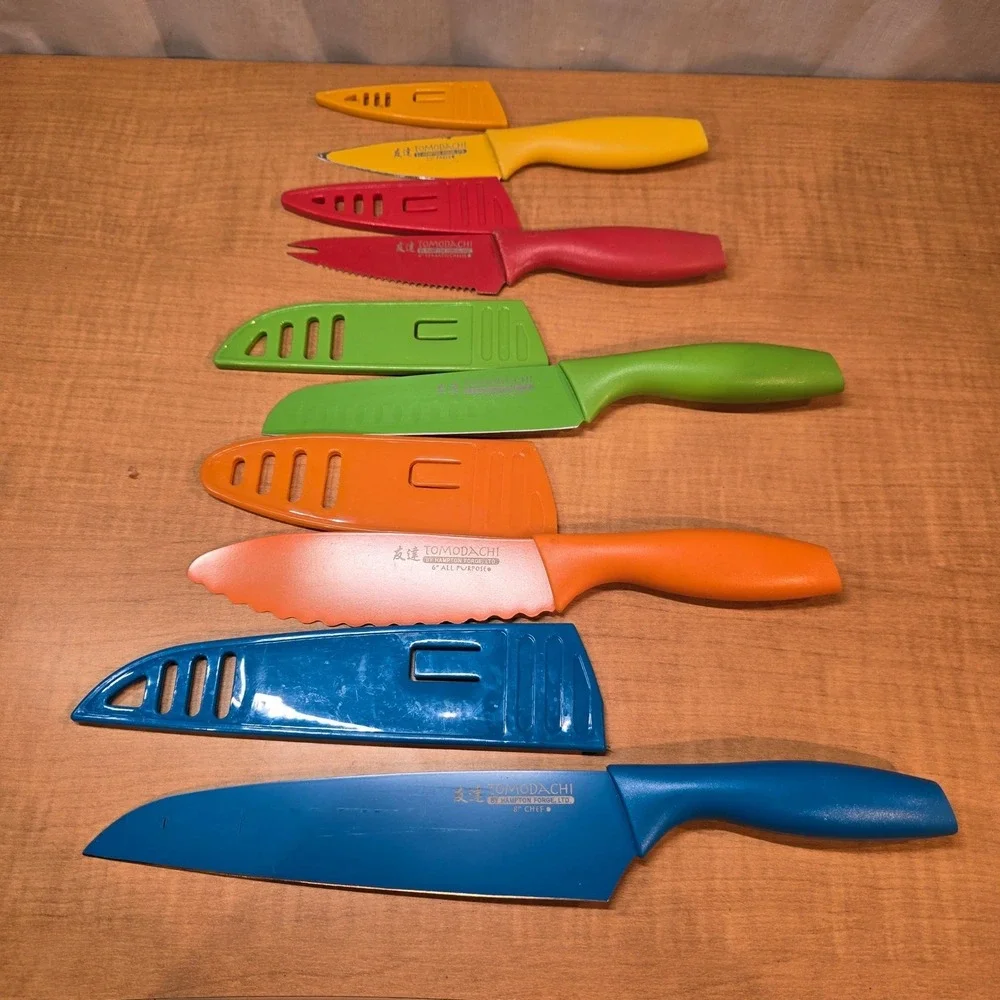 Colorful 5-piece set of Tomodachi Knives with Sheath Covers Hampton Forge‎ LTD